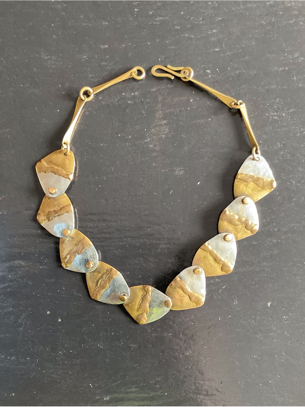VTG Joseph Boris 1980s Signed Modernist Mixed Metal 9-Panel Necklace Rare